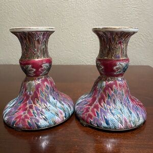 Vintage, Set of 2, Porcelain, Toyo Taper candle Sticks from Japan